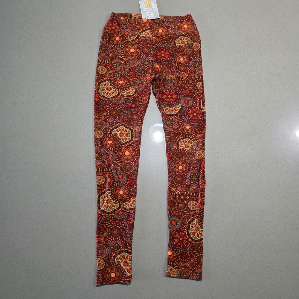 LuLaRoe OS Leggings Bohemian Mandala Kaleidoscope Print Rust Orange One Size NWT